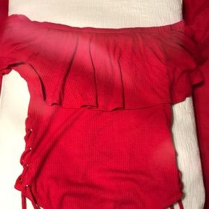 Red ribbed bodysuit
